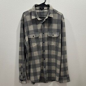 Quince men's stretch sweater fleece shirt grey buffalo check button up XL